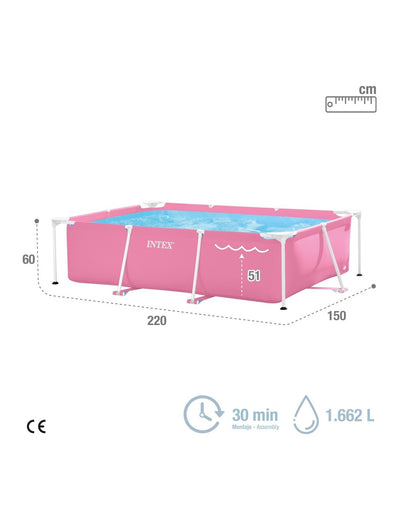PISCINA DESMONTABLE RECTANGULAR SMALL FRAME FAMILIAR COLOR ROSA 2 METROS
