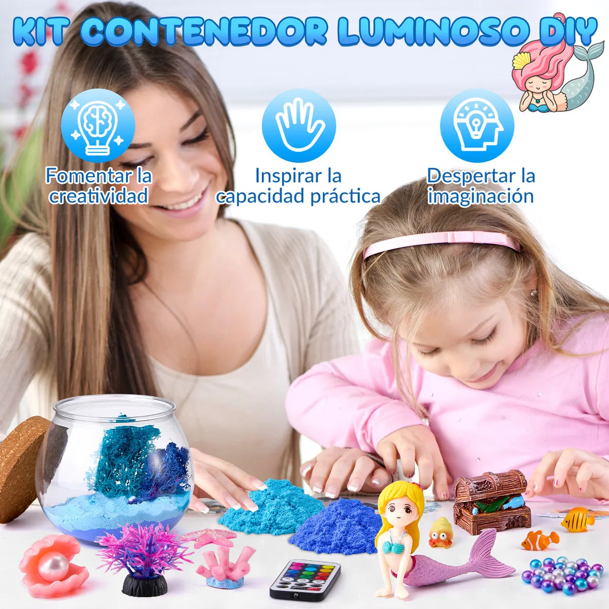 KIT ARENA MÁGICA CON LUZ NOCTURNA TERRARIO SIRENA