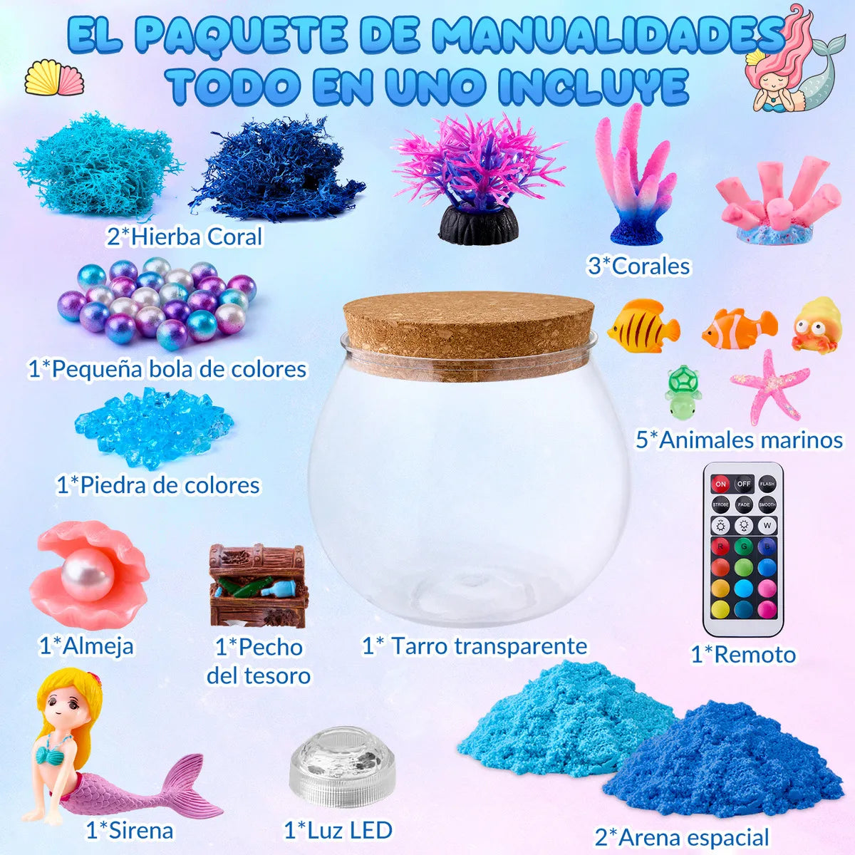 KIT ARENA MÁGICA CON LUZ NOCTURNA TERRARIO SIRENA